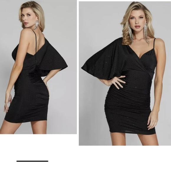 Marciano for Guess red crystal rhinestone embellished one shoulder ruched dress - Picture 4 of 17